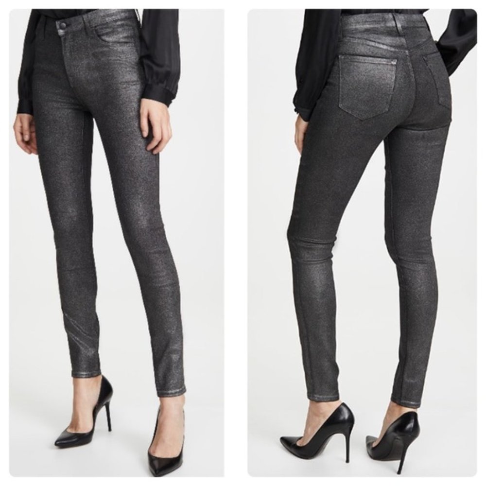J Brand Coated High Rise Skinny Jeans Silver Lament Sz 27 NWT